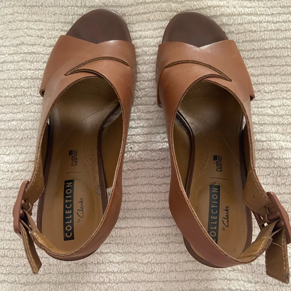 Clarks Janie Brown Block Heel Sandals - Picture 3 of 6
